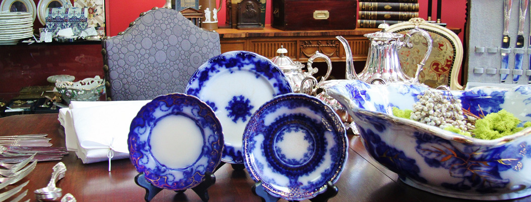 Antiques, collectibles, or vintage items on display by Dealer 28 at Warson Woods Antiques Gallery in St. Louis.